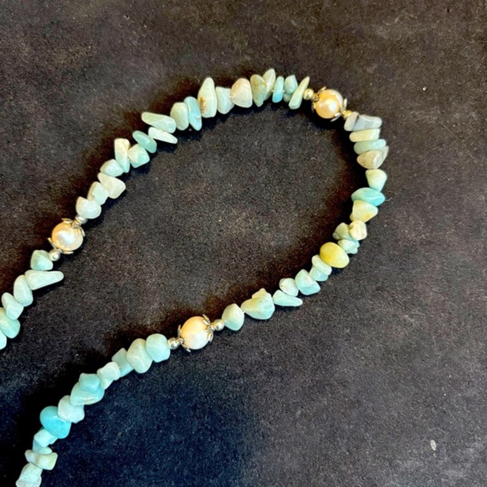 Elegant Aquamarine Chip & Freshwater Pearl Beaded Necklace